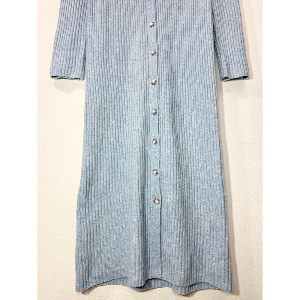 Abercrombie Kathleen Ribbed Cardigan Dress Blue Small Long Sleeve Maxi - Picture 7 of 10